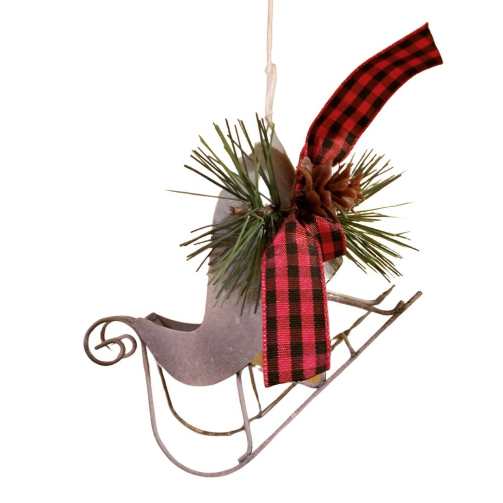 Christmas Gothic Gray Winter Sleigh for Shelf, Tree or Wall Ready to Hang NEW